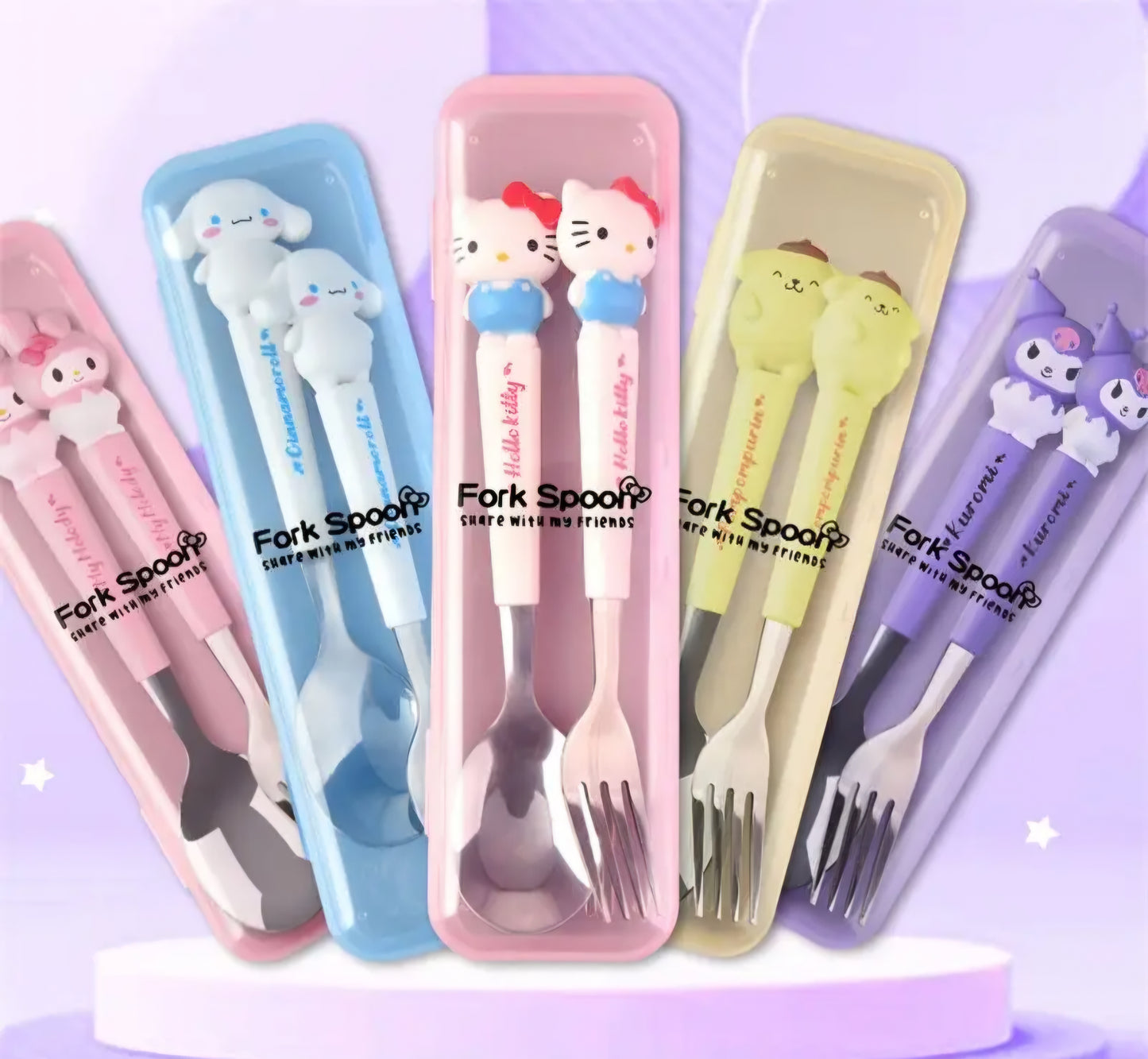 KAWAII THEME STAINLESS STEEL SPOON & FORK SET FOR KIDS